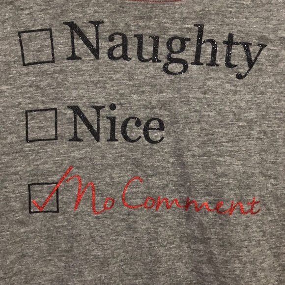 🌲 “Naughty, Nice, No Comment” Women’s Grey and Red Baseball Tee size Medium - Picture 4 of 8